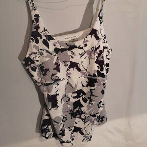 Tek Gear Ladies Size Large White w/ Black Purple & Grey Yoga Top